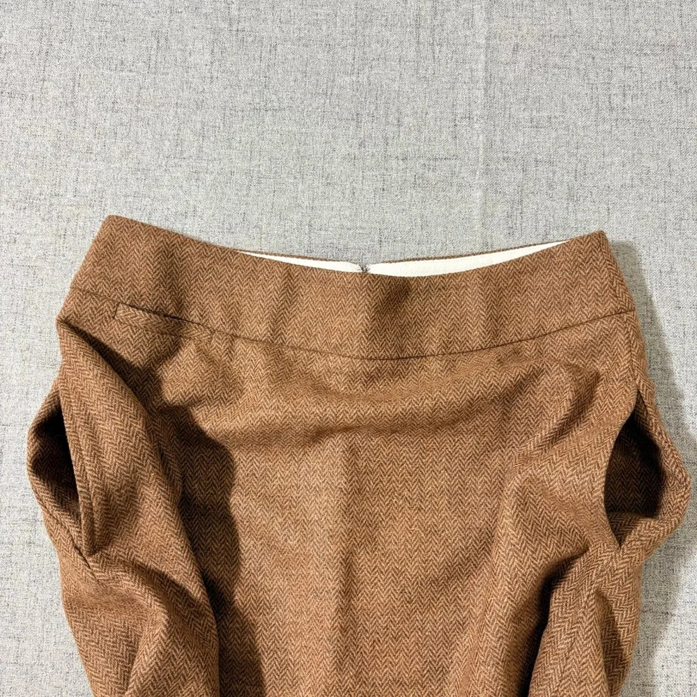 Lands' End Brown Herringbone Tweed Wool Silk Blend A-Line Skirt Size 6 Lined - Picture 8 of 8